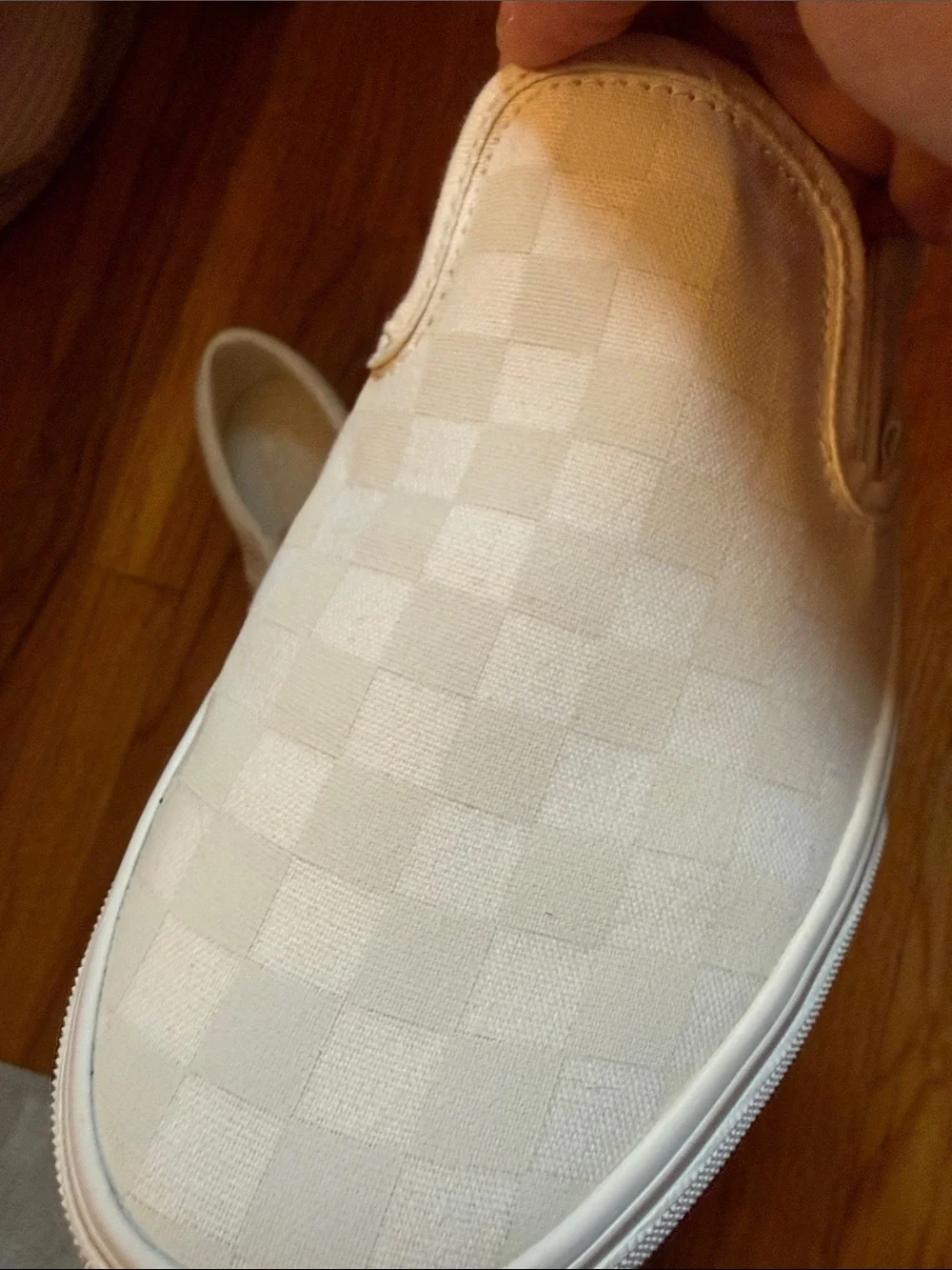 Vans Classic Slip-On Stackform Checkerboard Canvas Sneakers in Marshmallow
